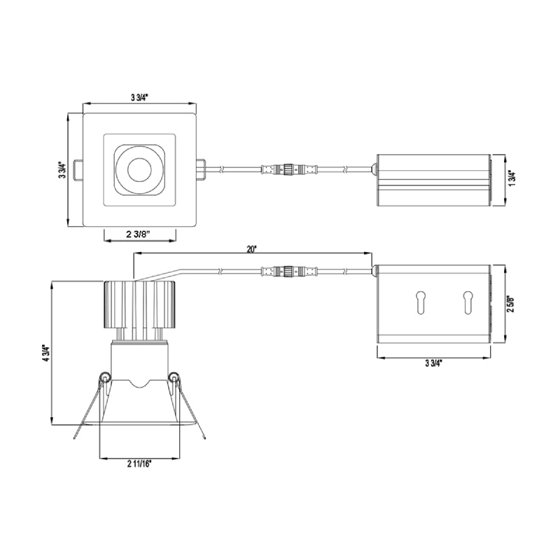 Lotus L3F-SDW 3" Tangra LED Fixed Square Deep Regressed Wide Trim, Dim to Warm
