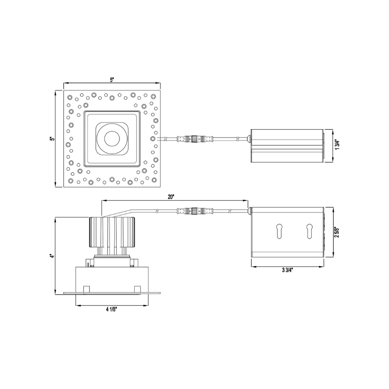 Lotus L3F-SRI 3" Tangra LED Fixed Square Recessed Invisible Trim, Dim to Warm