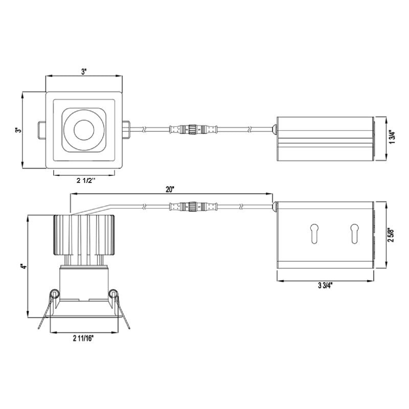 Lotus L3F-SRT 3" Tangra LED Fixed Square Recessed Thin Trim, 4CCT+Dim to Warm