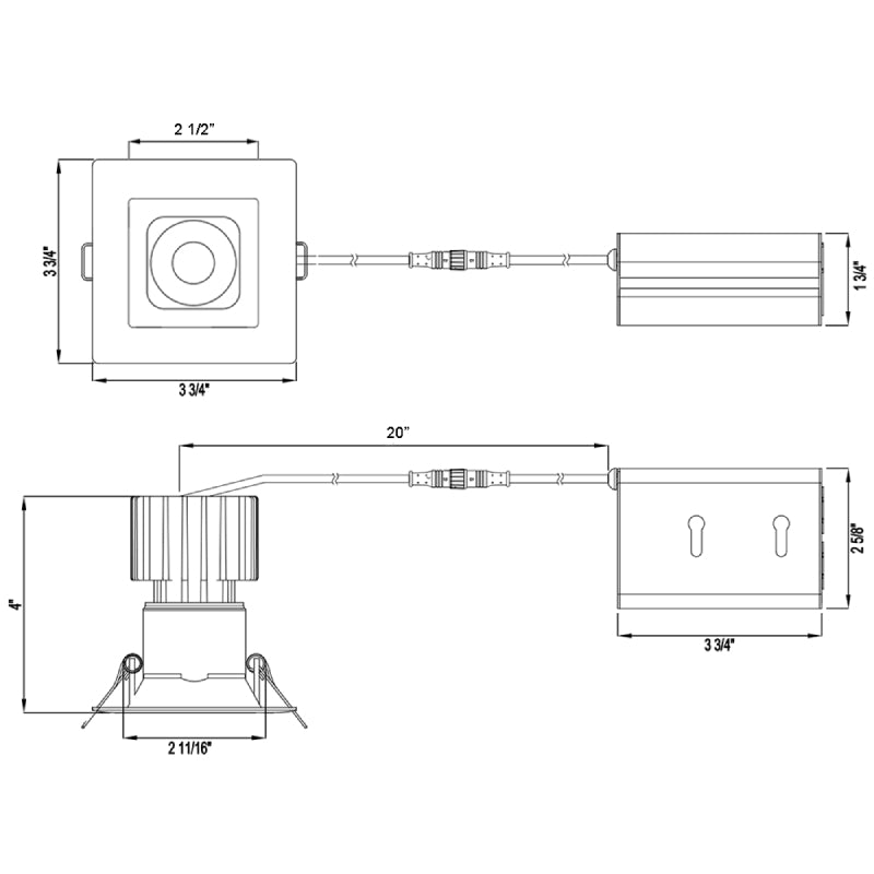 Lotus L3F-SRW 3" Tangra LED Fixed Square Recessed Wide Trim, Dim to Warm