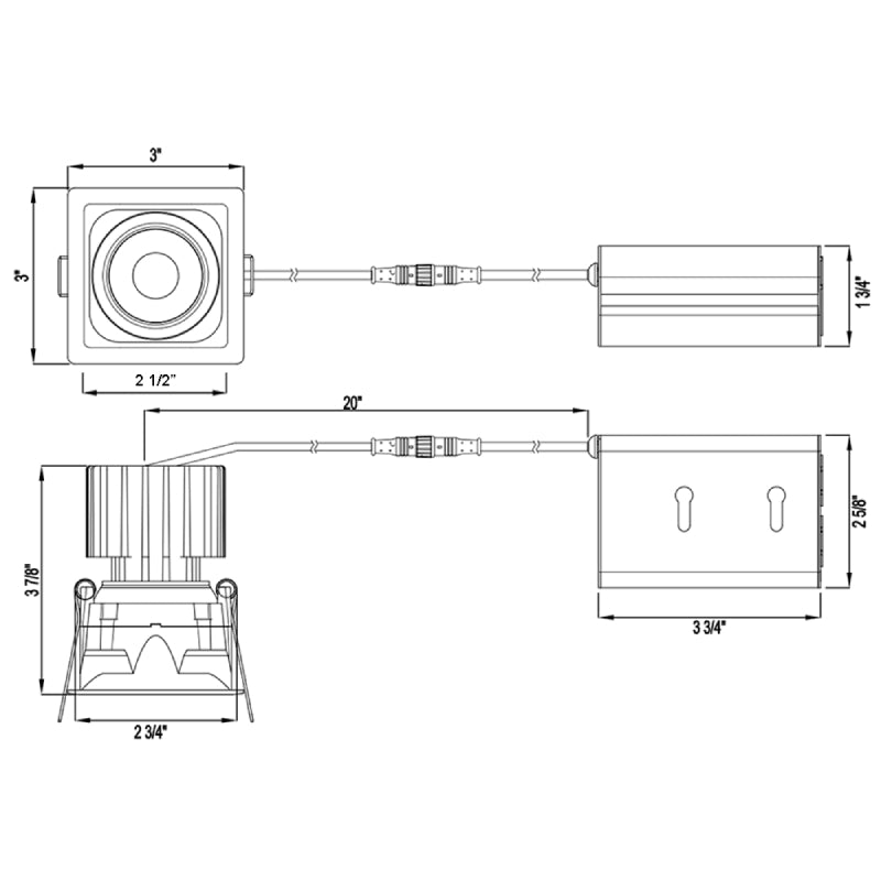 Lotus L3G-SRT 3" Tangra LED Gimbal Square Recessed Thin Trim, Dim to Warm
