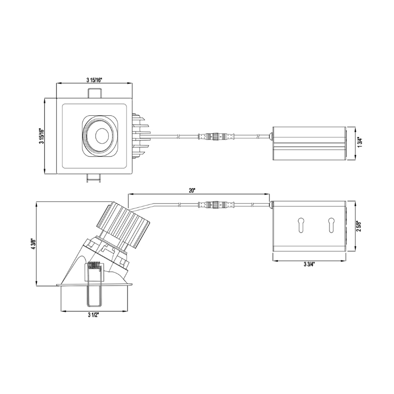 Lotus L3G-SST 4" Tangra LED Gimbal Square Sloped Thin Trim, 4CCT+Dim to Warm