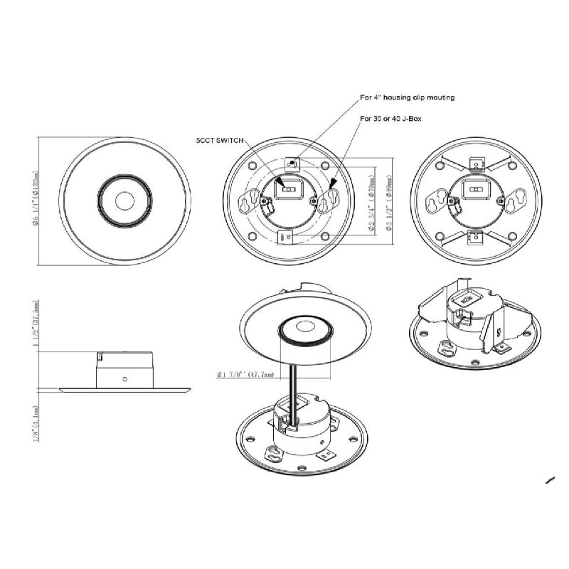 Lotus LBL-JB10W-AC 5" LED Round Ultimate J-Box Mount or Retrofit, 5CCT