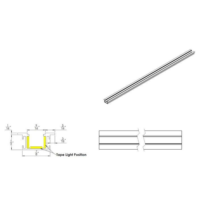 WAC LED-T-RCH5 8-ft Aluminum Channel Slim Recessed Trim