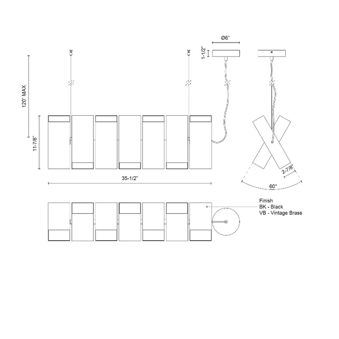 Kuzco LP17435 Domino 14-lt 36" LED Linear Pendant
