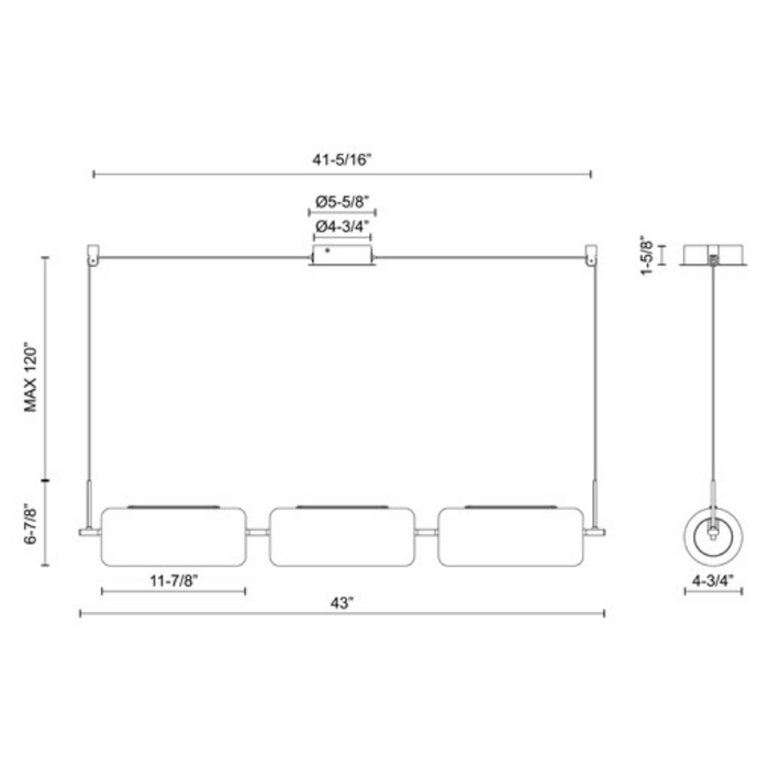 Kuzco LP28543 Hilo 3-lt 43" LED  Linear Pendant