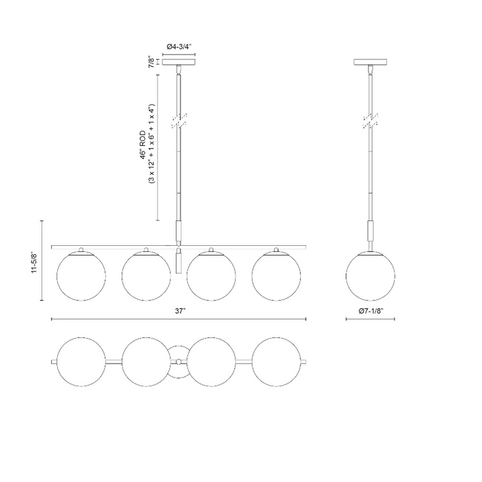 Alora Mood LP421437 Zuri 4-lt 37" Linear Pendant