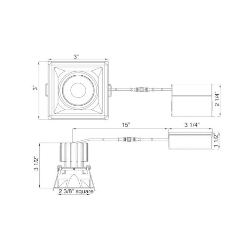 Lotus LSG3-3018K-HO-TT 3" Square 11W LED High Output Regressed Gimbal Thin Trim, Dim to Warm, 750 Lumens, 120V