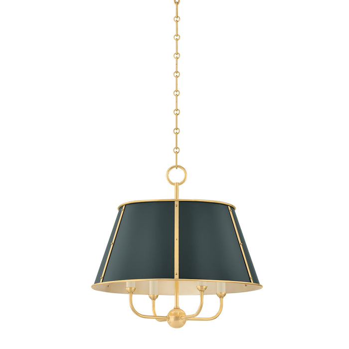 Hudson Valley MDS120 Cambridge 4-lt 20" Chandelier - Aged Brass/Soft Studio Green