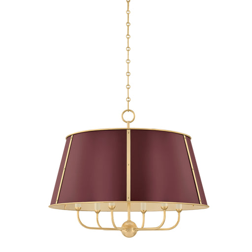 Hudson Valley MDS121 Cambridge 6-lt 29" Chandelier - Aged Brass/Soft Crimson