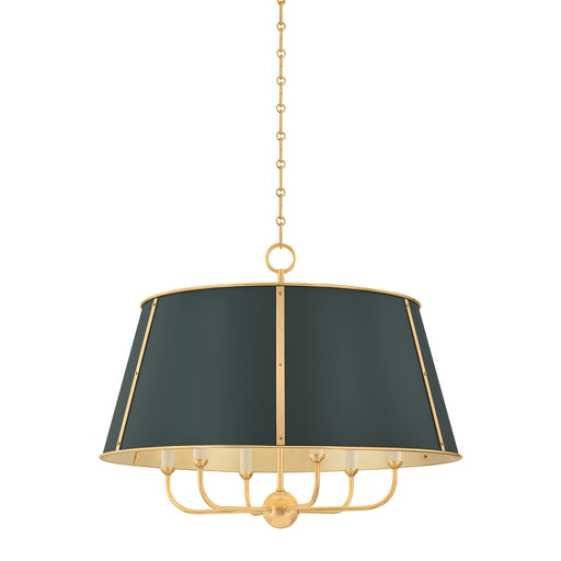 Hudson Valley MDS121 Cambridge 6-lt 29" Chandelier - Aged Brass/Soft Studio Green