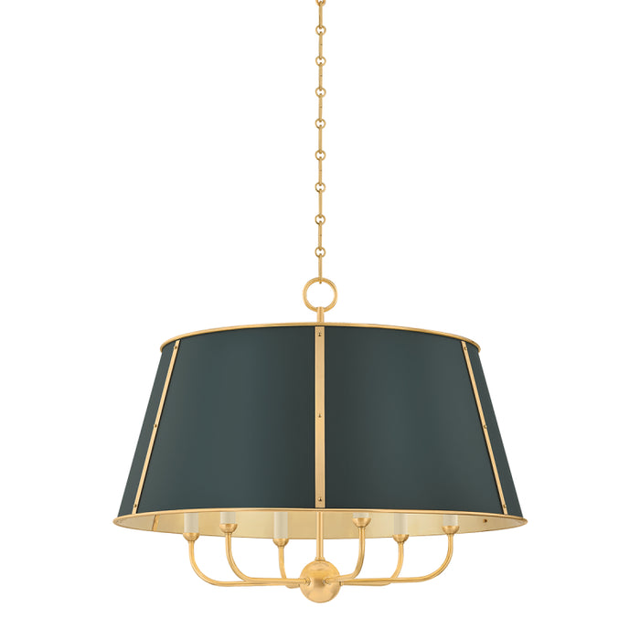 Hudson Valley MDS121 Cambridge 6-lt 29" Chandelier - Aged Brass/Soft Studio Green