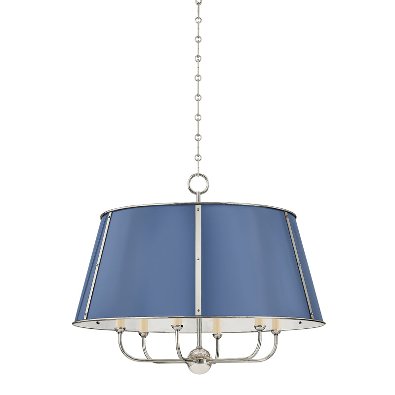 Hudson Valley MDS121 Cambridge 6-lt 29" Chandelier - Polished Nickel/Soft French Blue