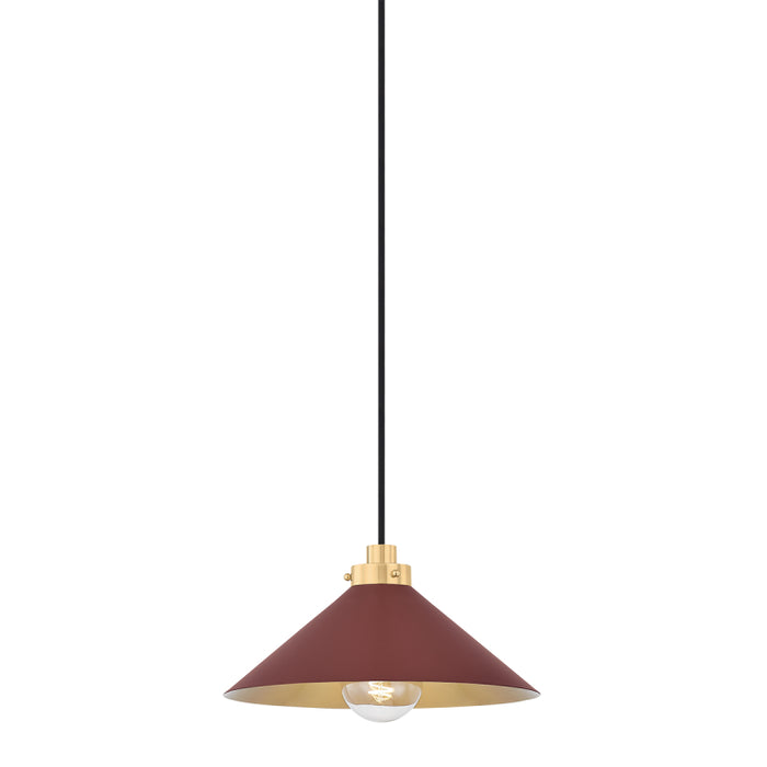 Hudson Valley MDS1401 Clivedon 1-lt 12" Pendant - Aged Brass/Soft Crimson