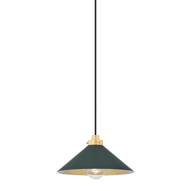 Hudson Valley MDS1401 Clivedon 1-lt 12" Pendant - Aged Brass/Soft Studio Green