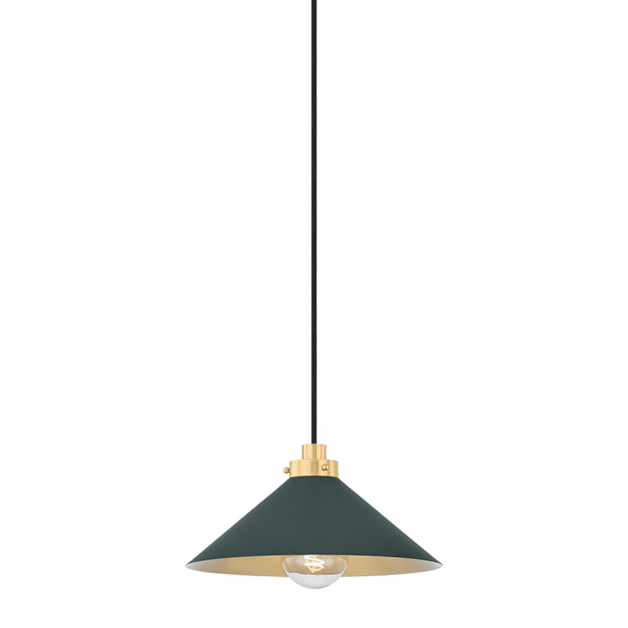 Hudson Valley MDS1401 Clivedon 1-lt 12" Pendant - Aged Brass/Soft Studio Green
