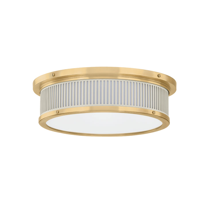 Hudson Valley MDS1901 Ashdown 1-lt 14" LED Flush Mount - Aged Brass/Off-White