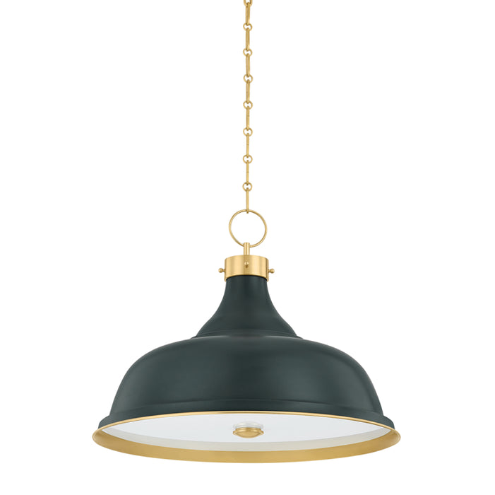 Hudson Valley MDS300L Painted No. 1 4-lt 24" Pendant - Aged Brass/Soft Studio Green