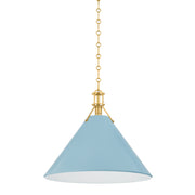 Hudson Valley MDS352L Painted No. 2 1-lt 21" Pendant - Aged Brass/Blue Bird