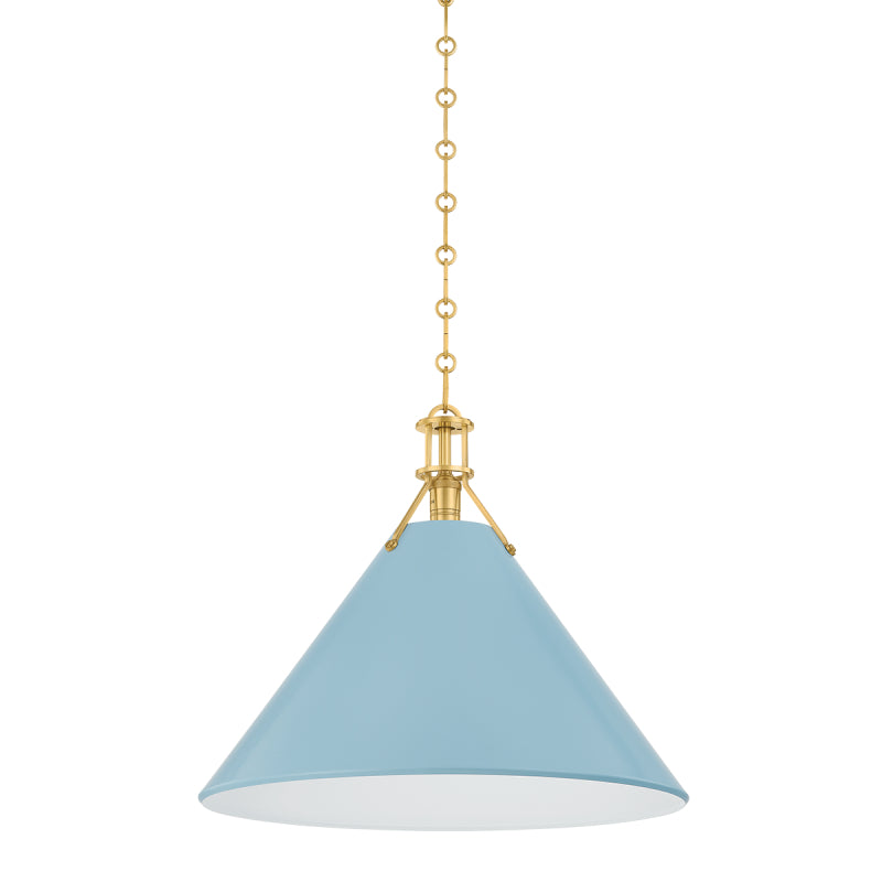 Hudson Valley MDS352L Painted No. 2 1-lt 21" Pendant - Aged Brass/Blue Bird