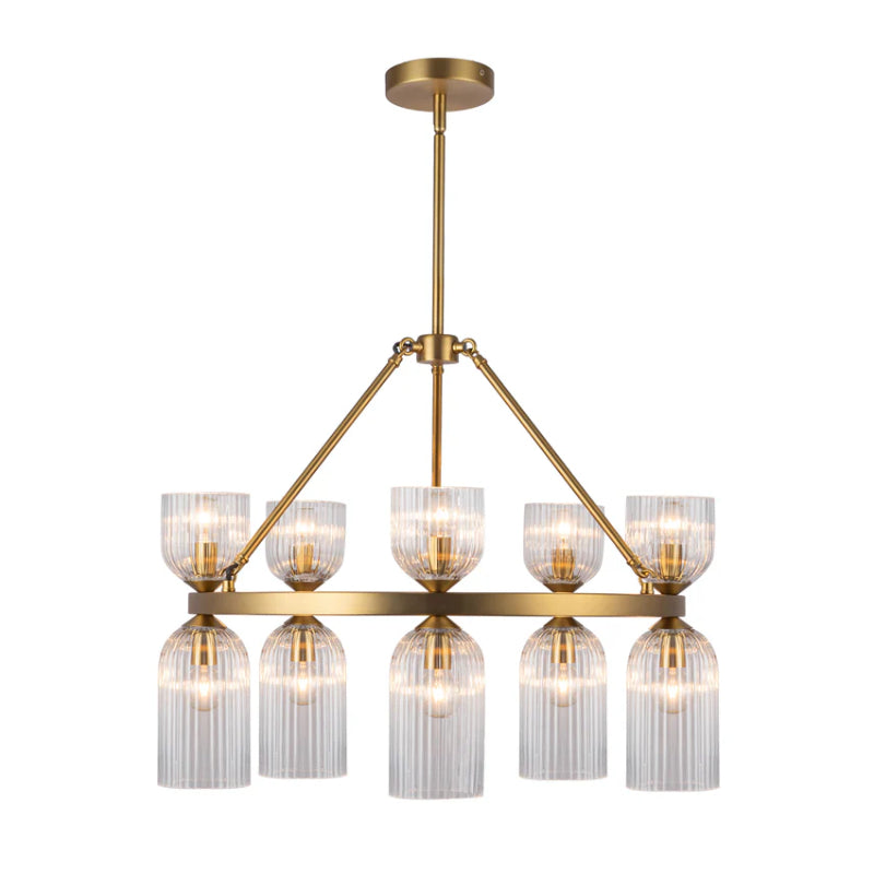 Alora Mood CH442626 Nelly 10-lt 26" Chandelier - Brushed Gold/Clear Ribbed Glass
