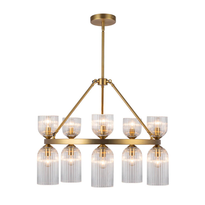 Alora Mood CH442626 Nelly 10-lt 26" Chandelier - Brushed Gold/Clear Ribbed Glass