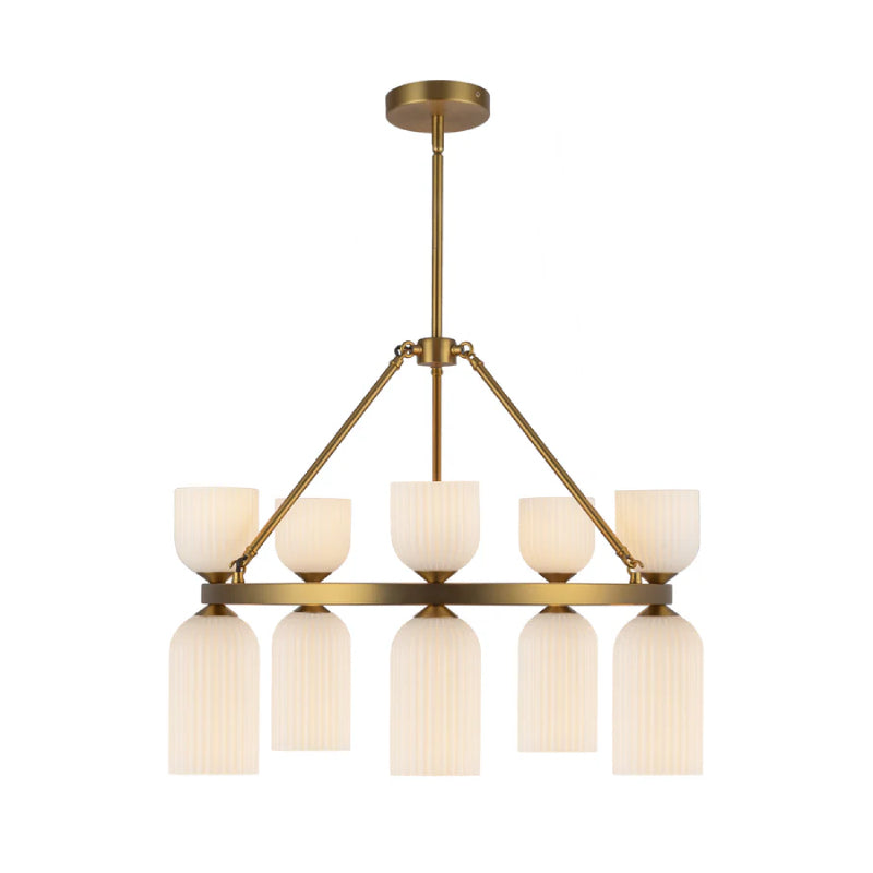 Alora Mood CH442626 Nelly 10-lt 26" Chandelier - Brushed Gold/Glossy Opal Ribbed Glass
