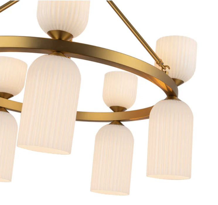 Alora Mood CH442626 Nelly 10-lt 26" Chandelier - Brushed Gold/Glossy Opal Ribbed Glass