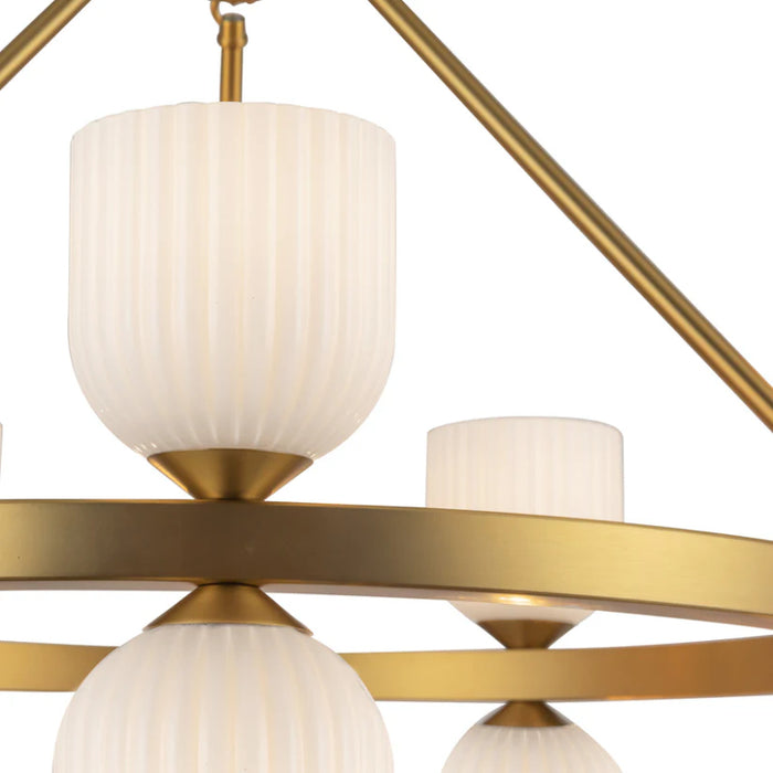 Alora Mood CH442626 Nelly 10-lt 26" Chandelier - Brushed Gold/Glossy Opal Ribbed Glass
