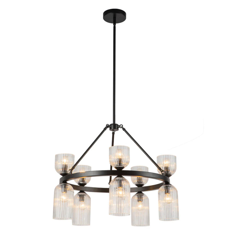 Alora Mood CH442626 Nelly 10-lt 26" Chandelier - Matte Black/Clear Ribbed Glass