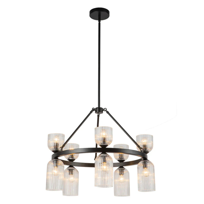 Alora Mood CH442626 Nelly 10-lt 26" Chandelier - Matte Black/Clear Ribbed Glass