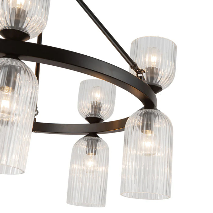 Alora Mood CH442626 Nelly 10-lt 26" Chandelier - Matte Black/Clear Ribbed Glass
