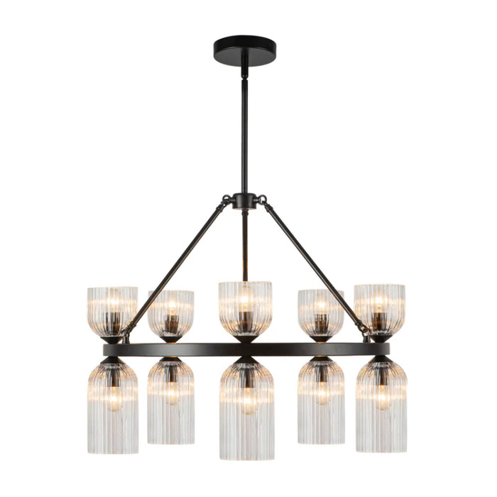 Alora Mood CH442626 Nelly 10-lt 26" Chandelier - Matte Black/Clear Ribbed Glass