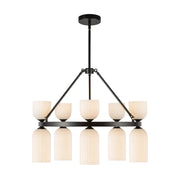 Alora Mood CH442626 Nelly 10-lt 26" Chandelier - Matte Black/Glossy Opal Ribbed Glass