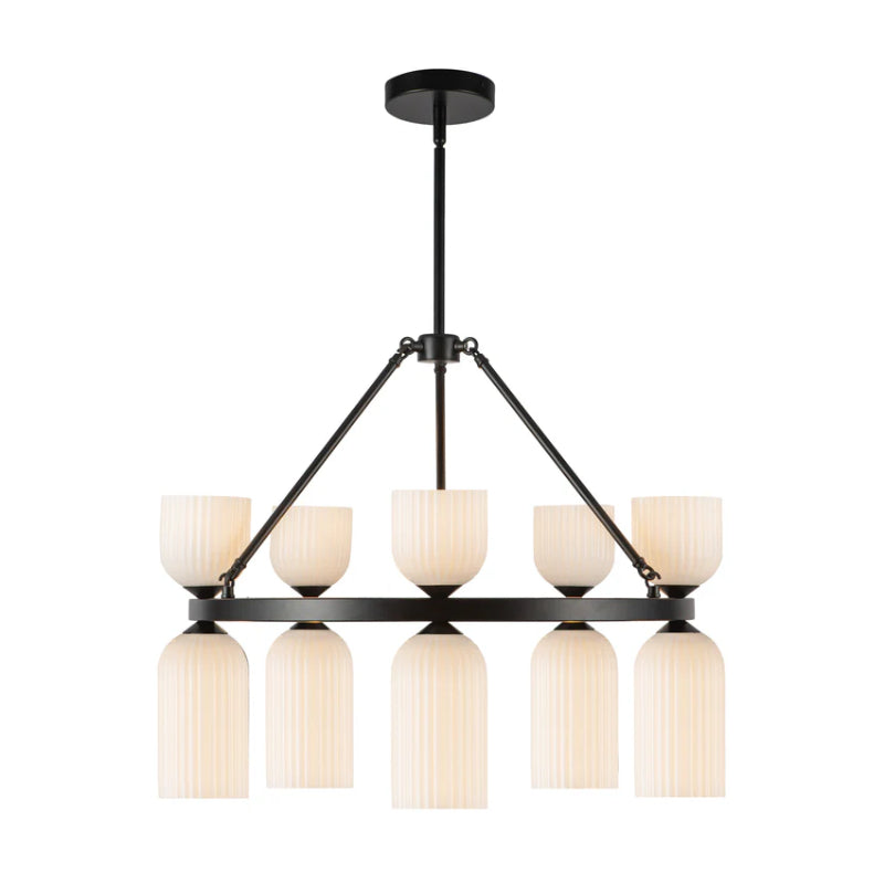 Alora Mood CH442626 Nelly 10-lt 26" Chandelier - Matte Black/Glossy Opal Ribbed Glass