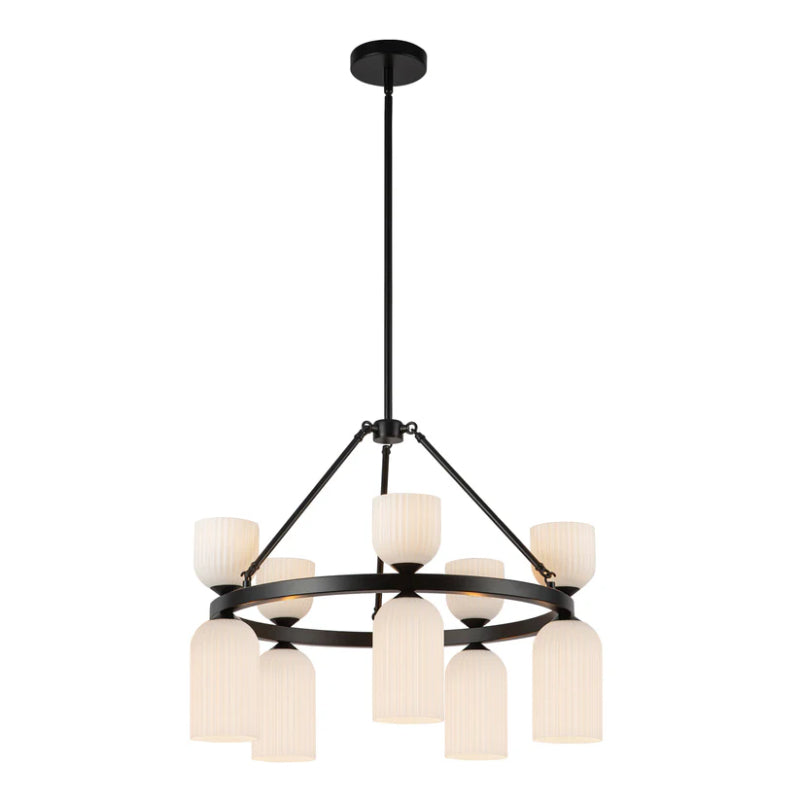 Alora Mood CH442626 Nelly 10-lt 26" Chandelier - Matte Black/Glossy Opal Ribbed Glass