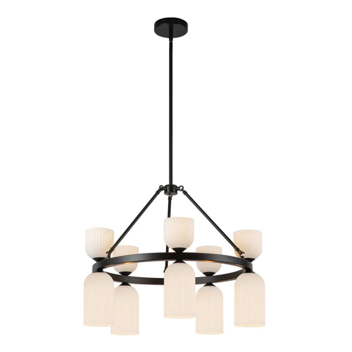 Alora Mood CH442626 Nelly 10-lt 26" Chandelier - Matte Black/Glossy Opal Ribbed Glass