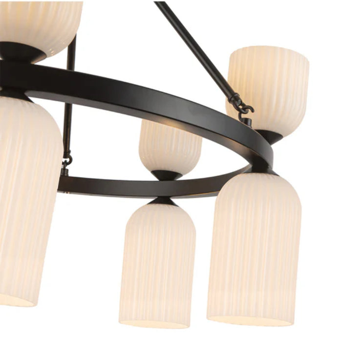 Alora Mood CH442626 Nelly 10-lt 26" Chandelier - Matte Black/Glossy Opal Ribbed Glass