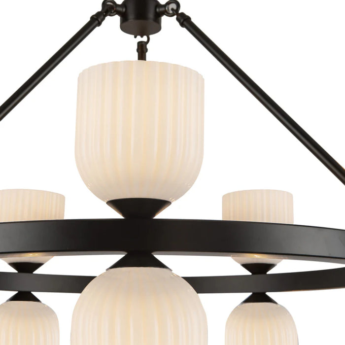 Alora Mood CH442626 Nelly 10-lt 26" Chandelier - Matte Black/Glossy Opal Ribbed Glass