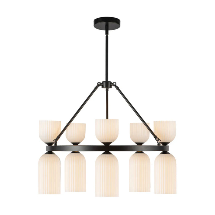 Alora Mood CH442626 Nelly 10-lt 26" Chandelier - Matte Black/Glossy Opal Ribbed Glass