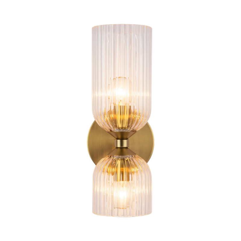 Alora Mood WV442612 Nelly 2-lt 12" Tall Vanity Light - Brushed Gold/Clear Ribbed Glass