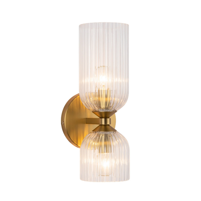 Alora Mood WV442612 Nelly 2-lt 12" Tall Vanity Light - Brushed Gold/Clear Ribbed Glass