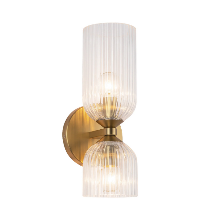 Alora Mood WV442612 Nelly 2-lt 12" Tall Vanity Light - Brushed Gold/Clear Ribbed Glass