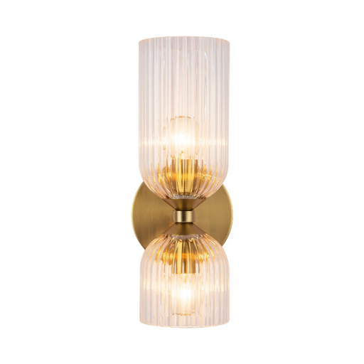 Alora Mood WV442612 Nelly 2-lt 12" Tall Vanity Light - Brushed Gold/Clear Ribbed Glass