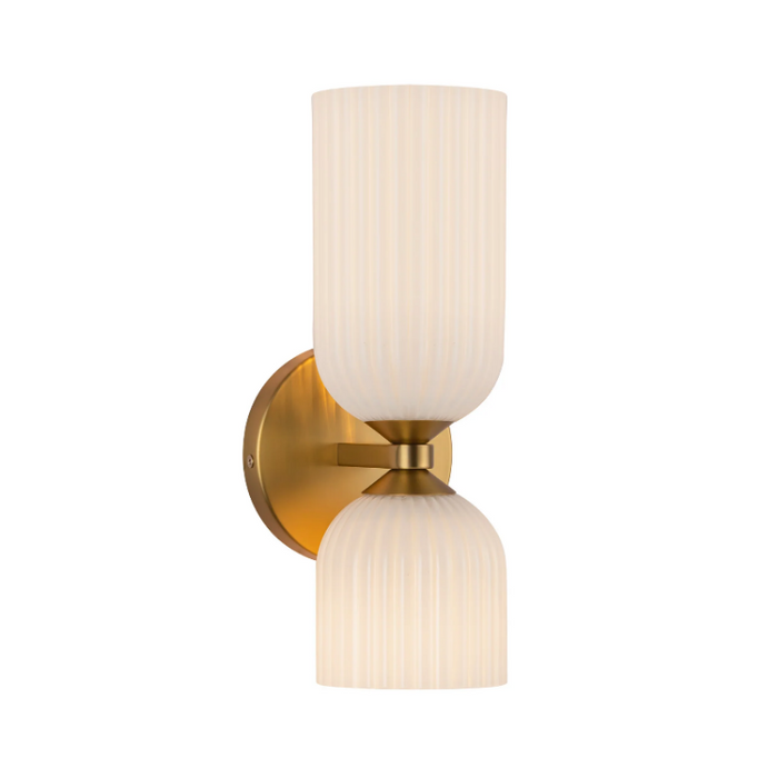 Alora Mood WV442612 Nelly 2-lt 12" Tall Vanity Light - Brushed Gold/Glossy Opal Ribbed Glass