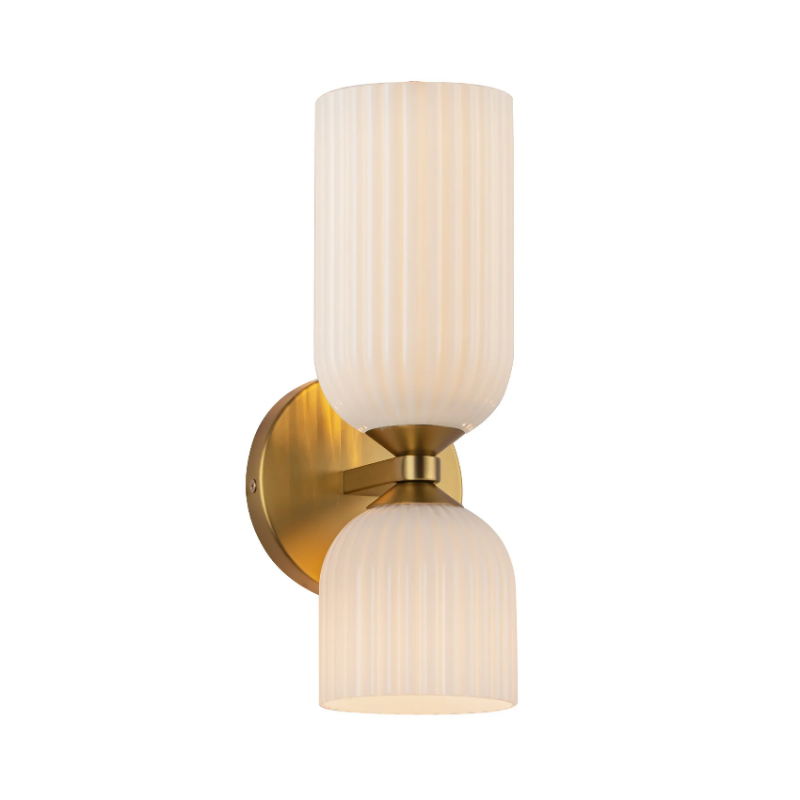 Alora Mood WV442612 Nelly 2-lt 12" Tall Vanity Light - Brushed Gold/Glossy Opal Ribbed Glass
