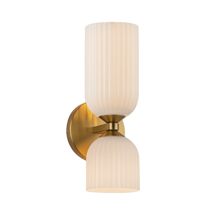 Alora Mood WV442612 Nelly 2-lt 12" Tall Vanity Light - Brushed Gold/Glossy Opal Ribbed Glass