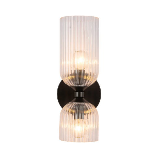 Alora Mood WV442612 Nelly 2-lt 12" Tall Vanity Light - Matte Black/Clear Ribbed Glass