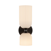 Alora Mood WV442612 Nelly 2-lt 12" Tall Vanity Light - Matte Black/Glossy Opal Ribbed Glass