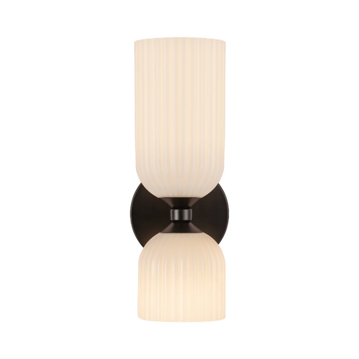 Alora Mood WV442612 Nelly 2-lt 12" Tall Vanity Light - Matte Black/Glossy Opal Ribbed Glass